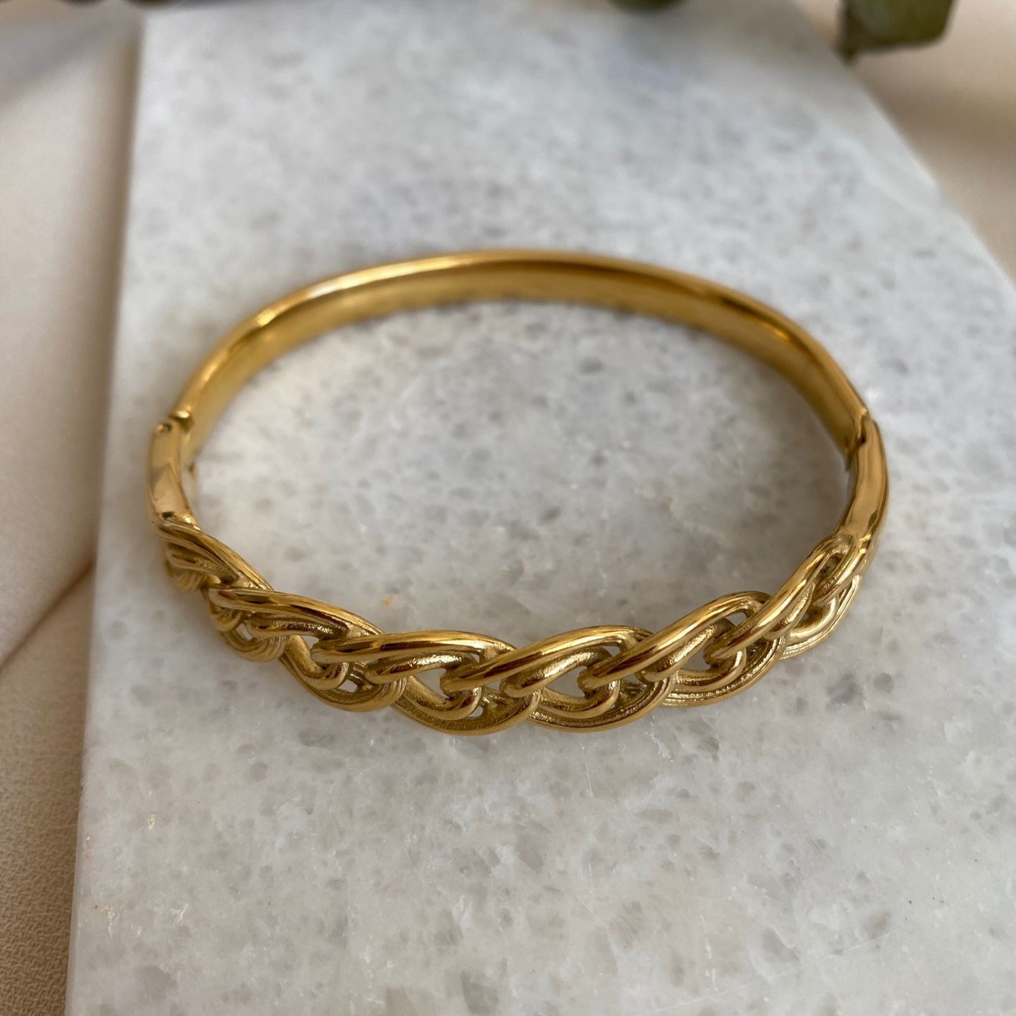 Çelik Gold Zincir Detaylı Bilezik