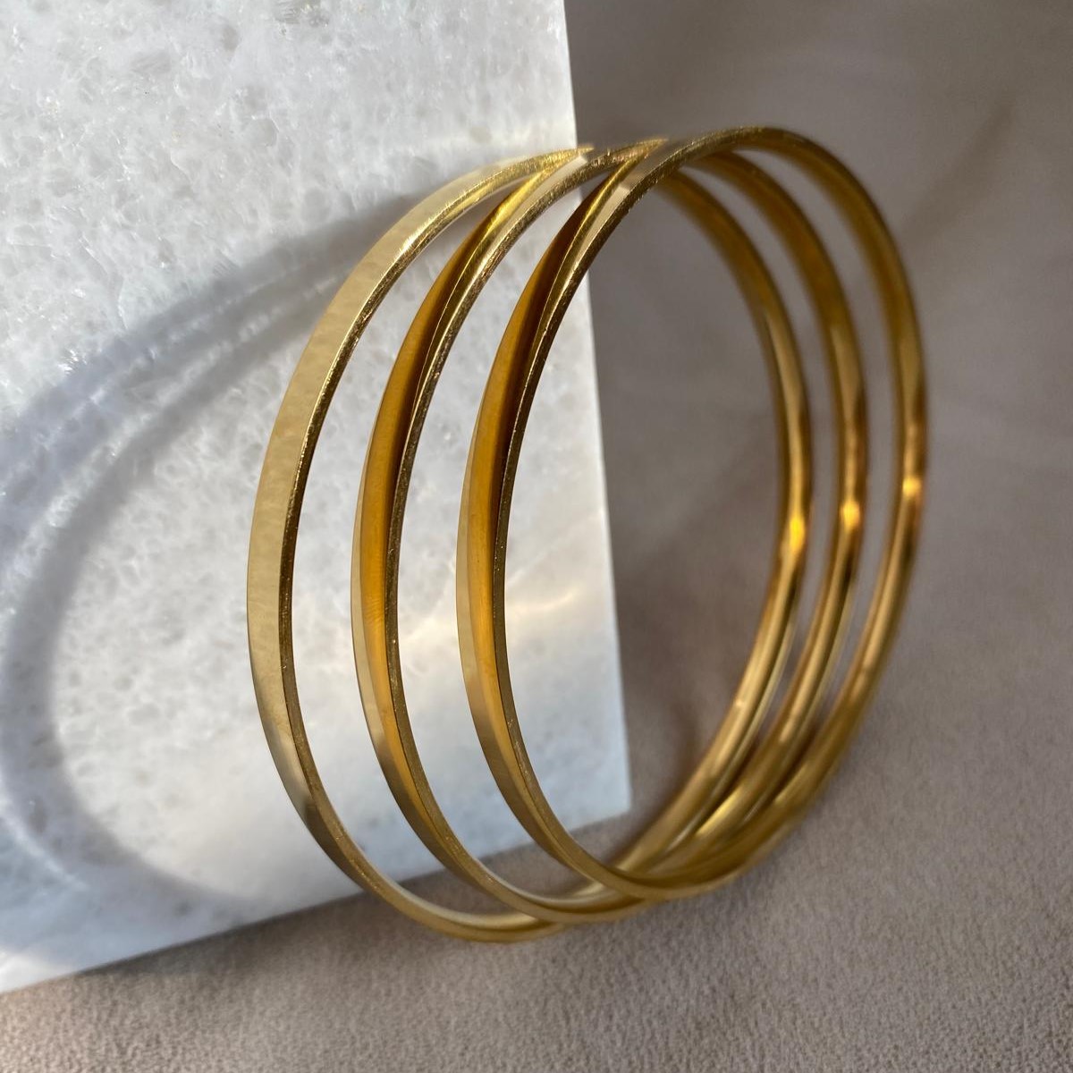 Çelik Gold 3`lü Kalın  Ajda Bilezik 65 mm