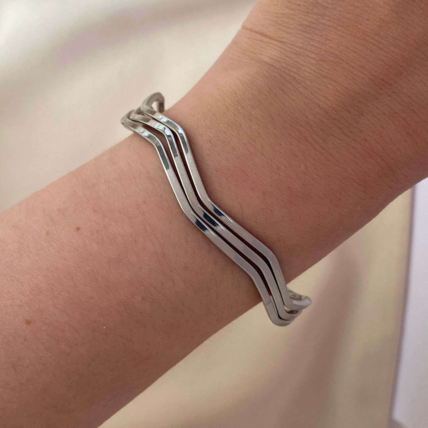 Çelik Silver 3`lü Zikzak Ajda Bilezik 65 mm