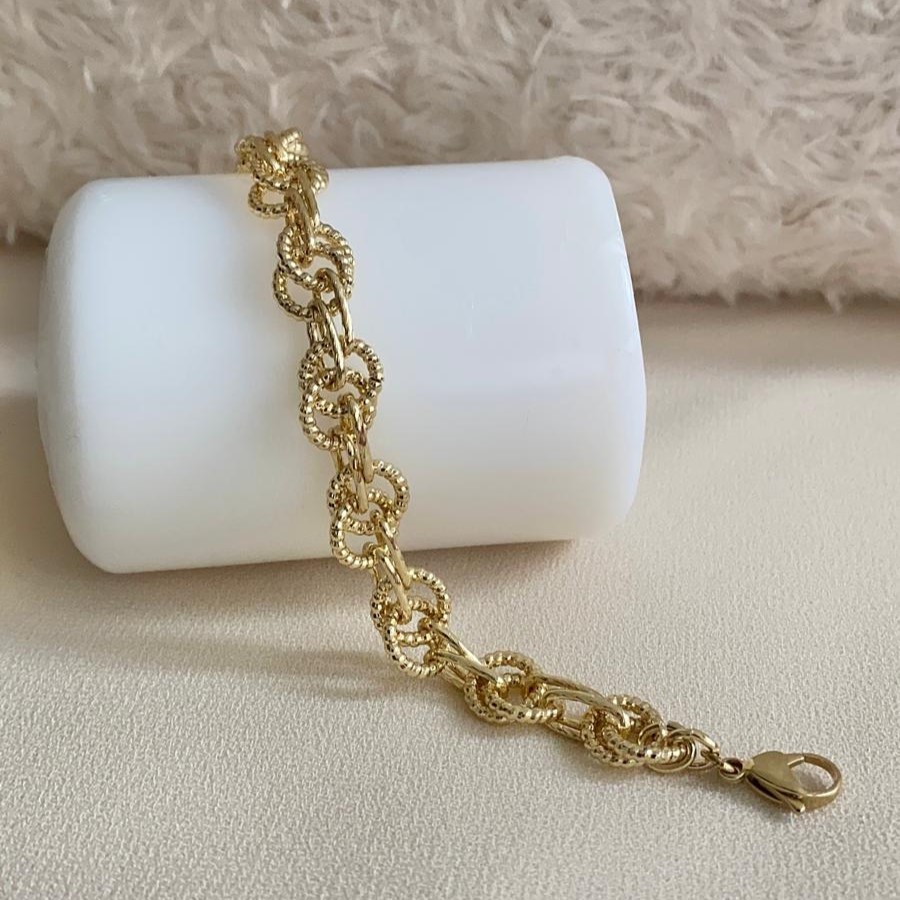 Xuping Gold Rengi Çift Halkalı Zincir Bileklik