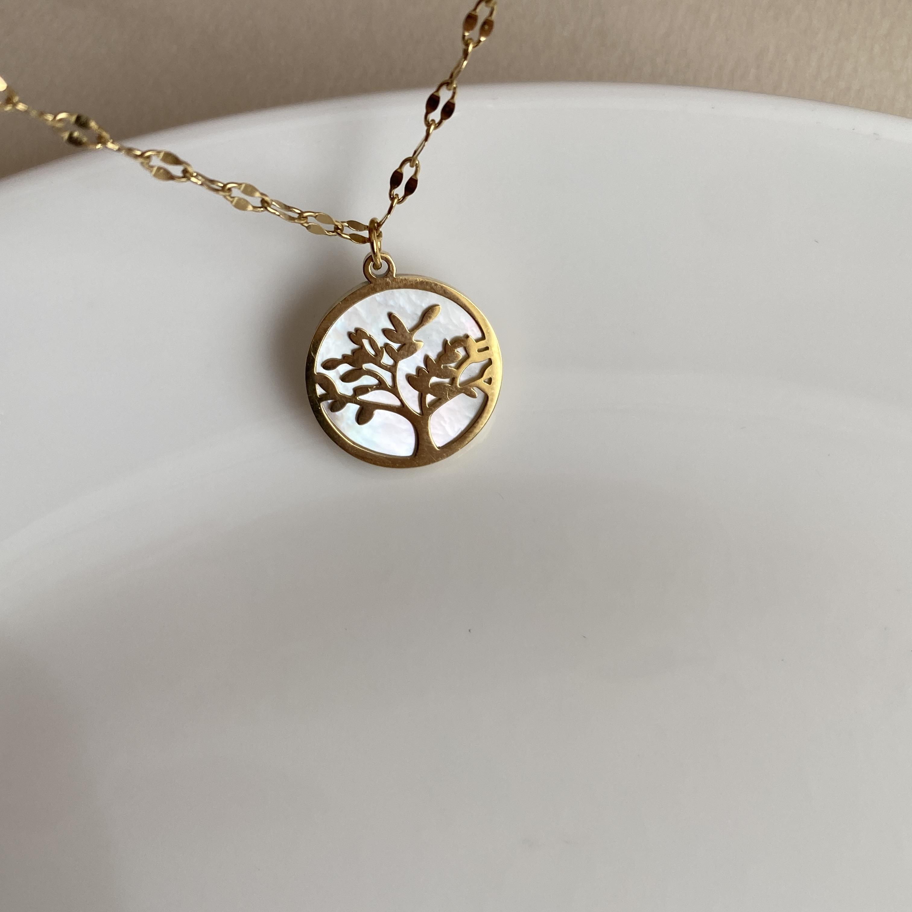 Çelik Gold Rengi Hayat Ağacı Kolye