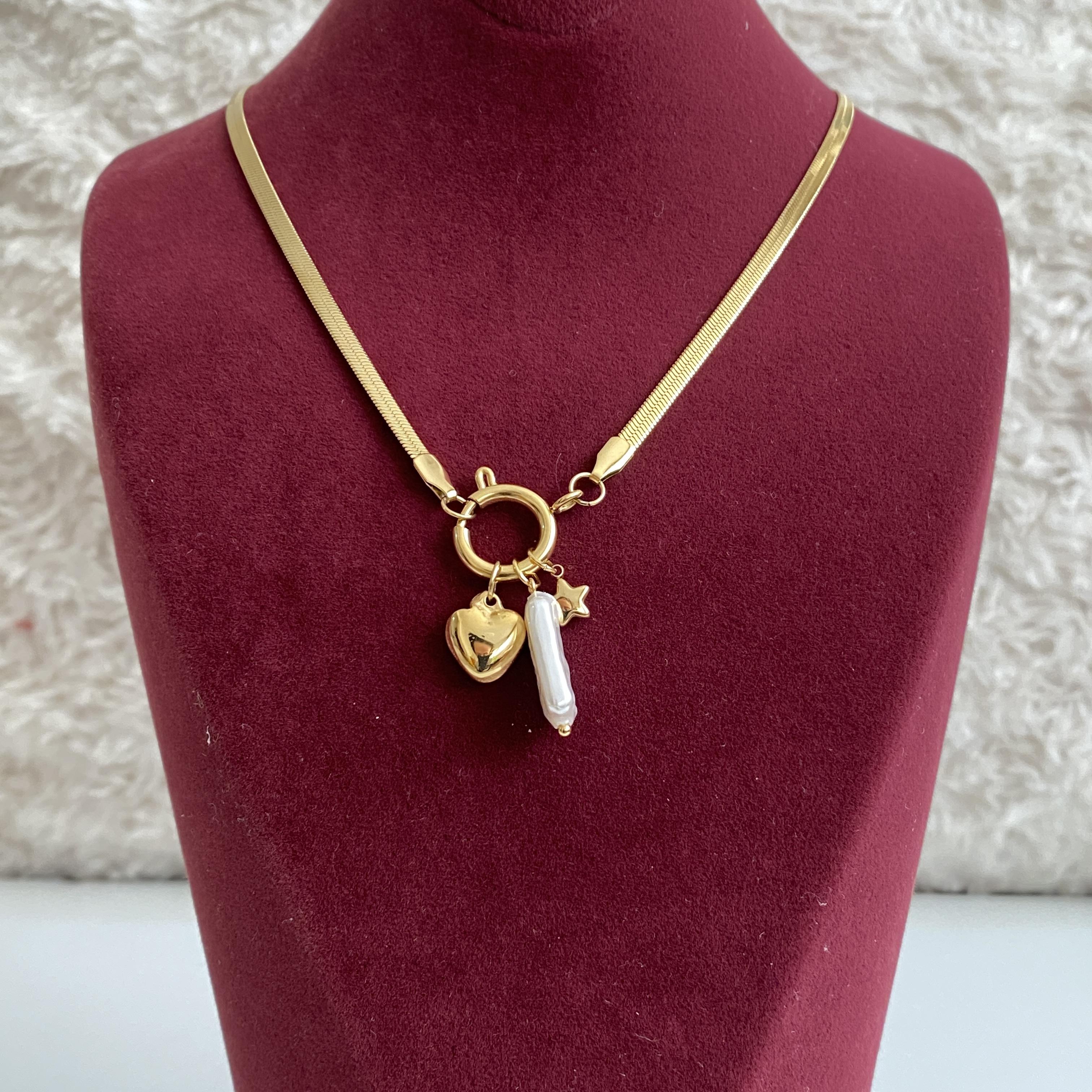 Çelik Gold Rengi İtalyan Zincirli Çok Uçlu Kolye