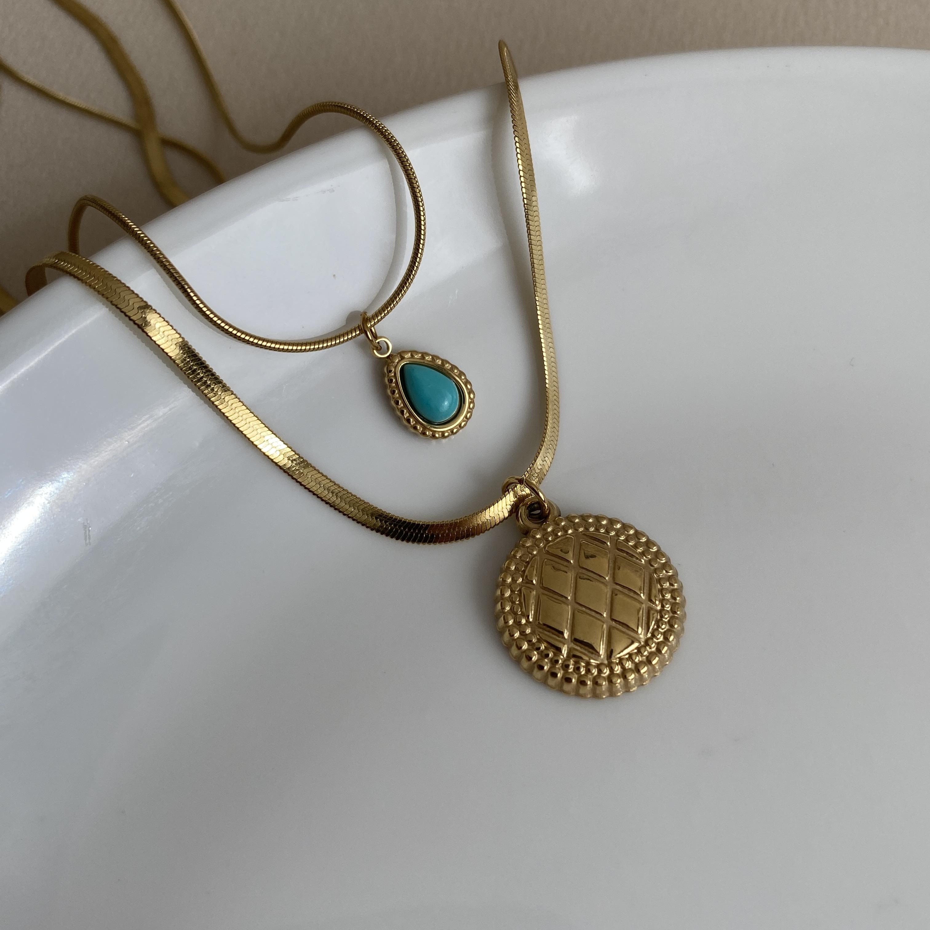 Çelik Gold Rengi  Çift Zincirli Yuvarlak Uçlu Kolye