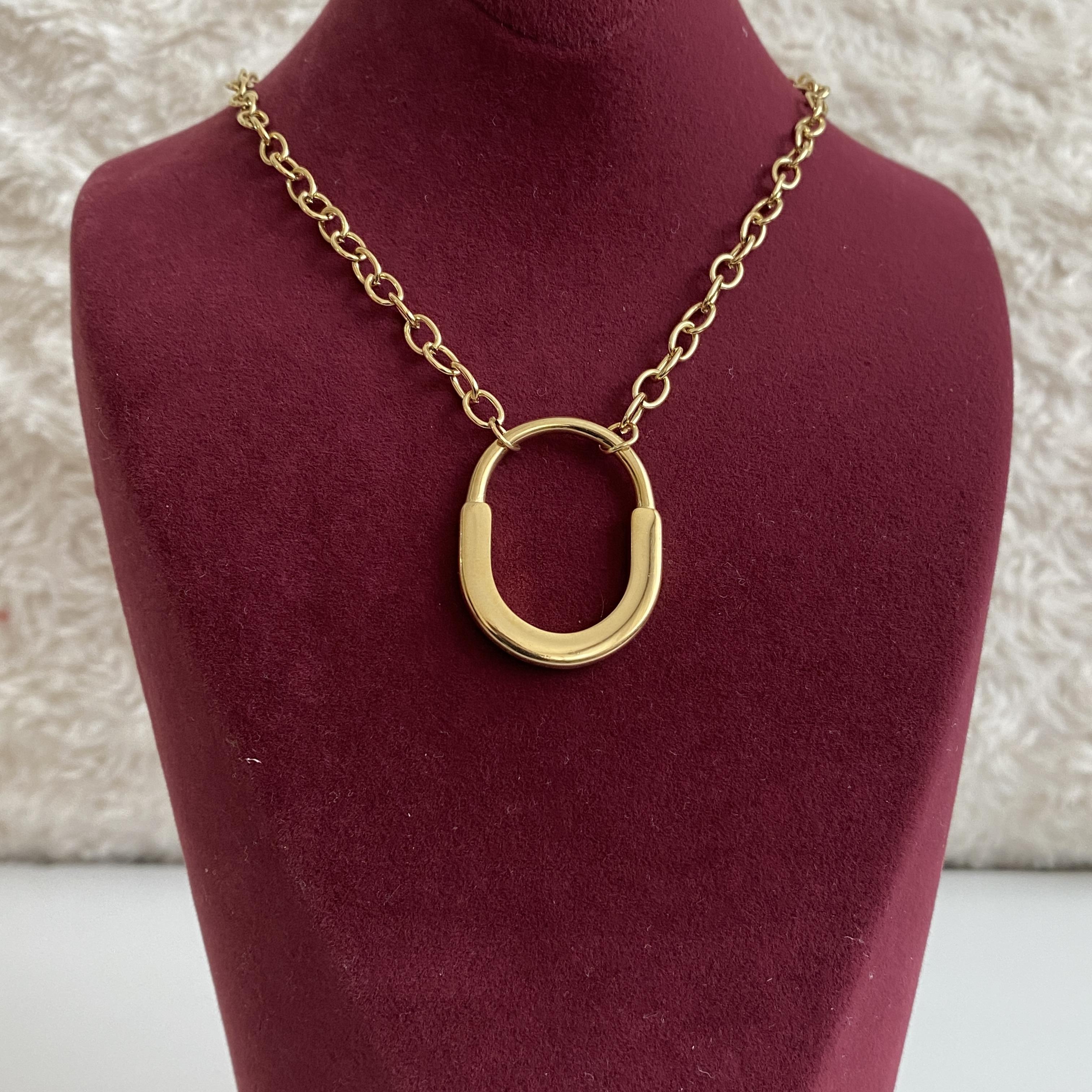 Çelik Gold Rengi Kilit Uçlu Kolye