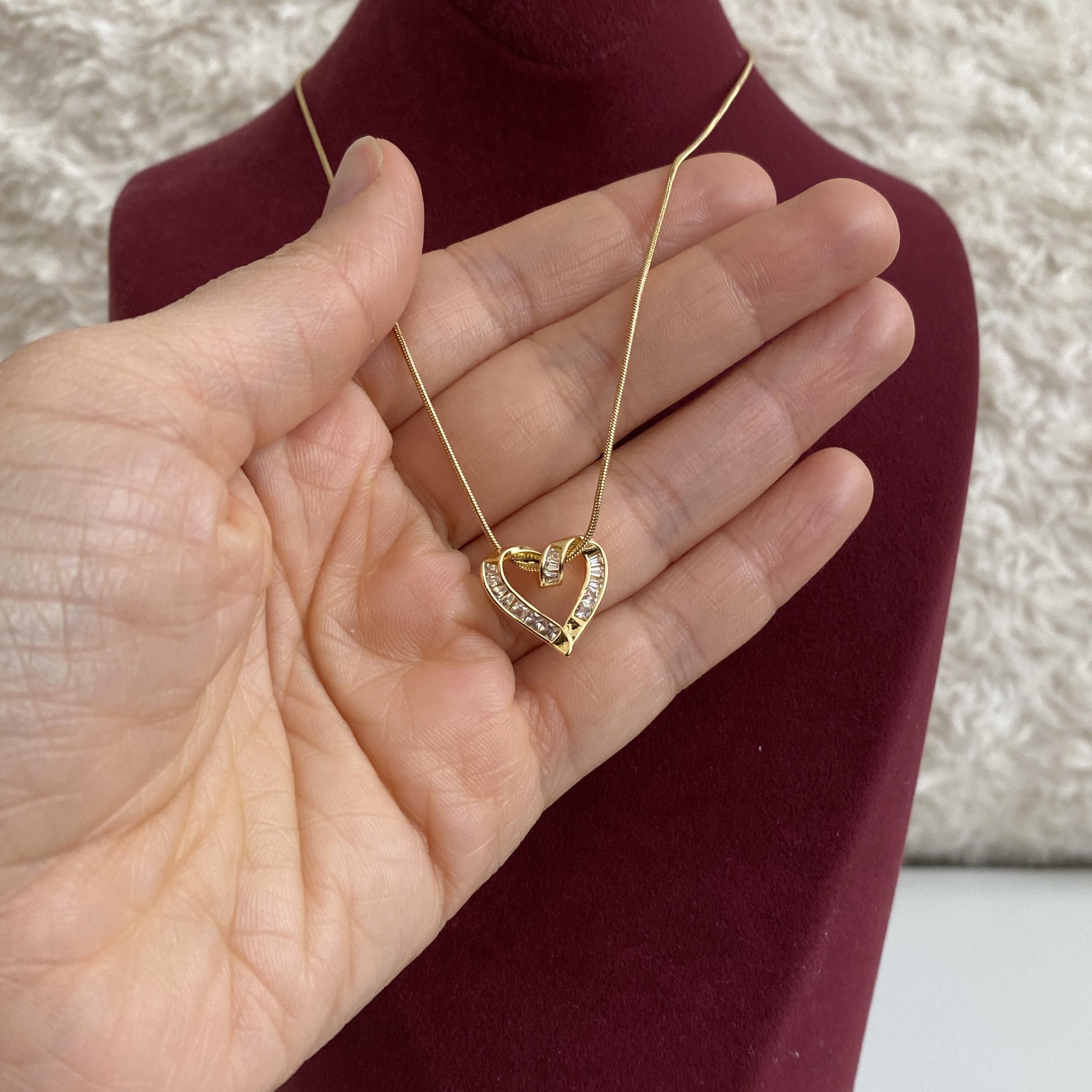 Çelik Gold Rengi İçi Boş kalp Uçlu kolye