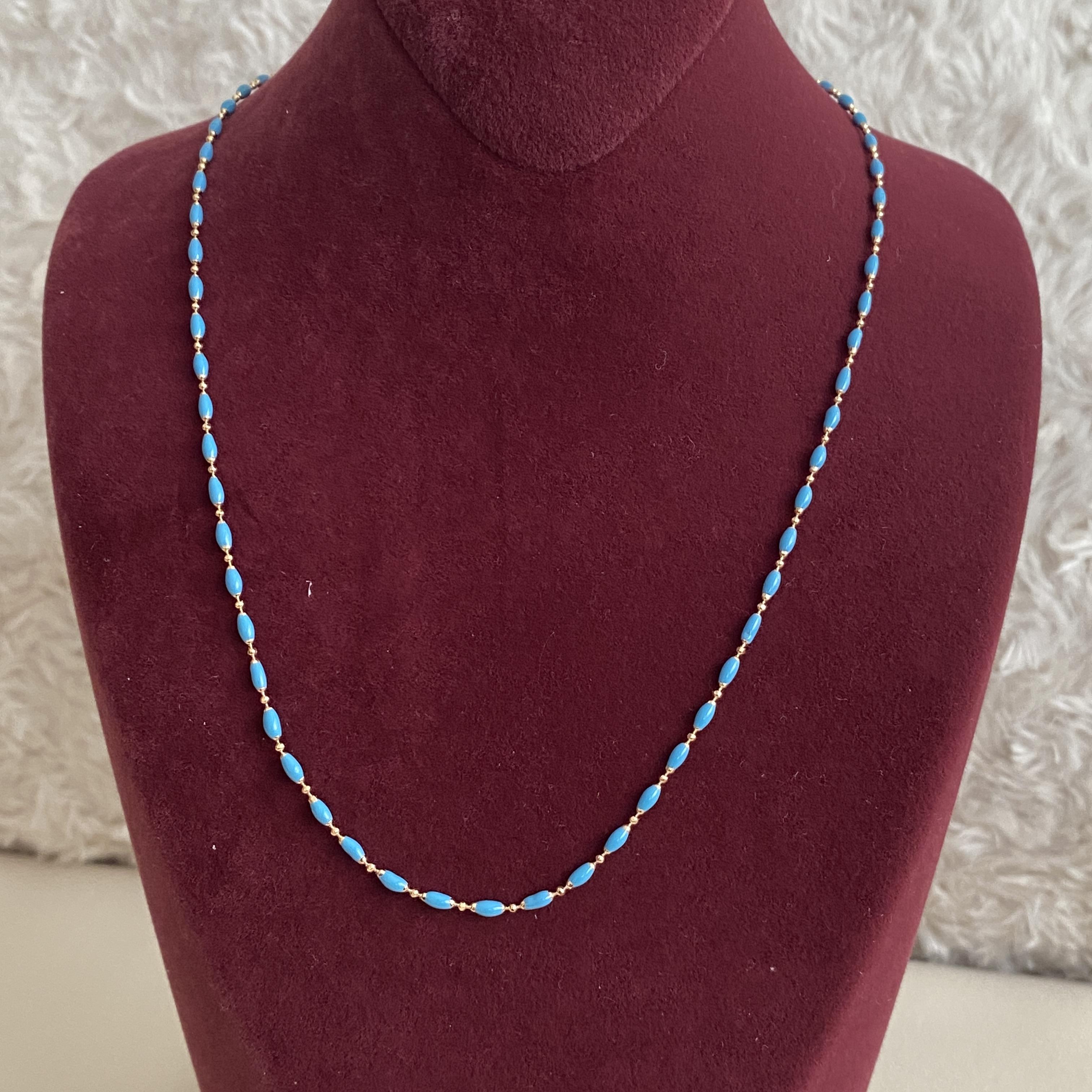 Xuping Oval Boncuklu Mavi Kolye