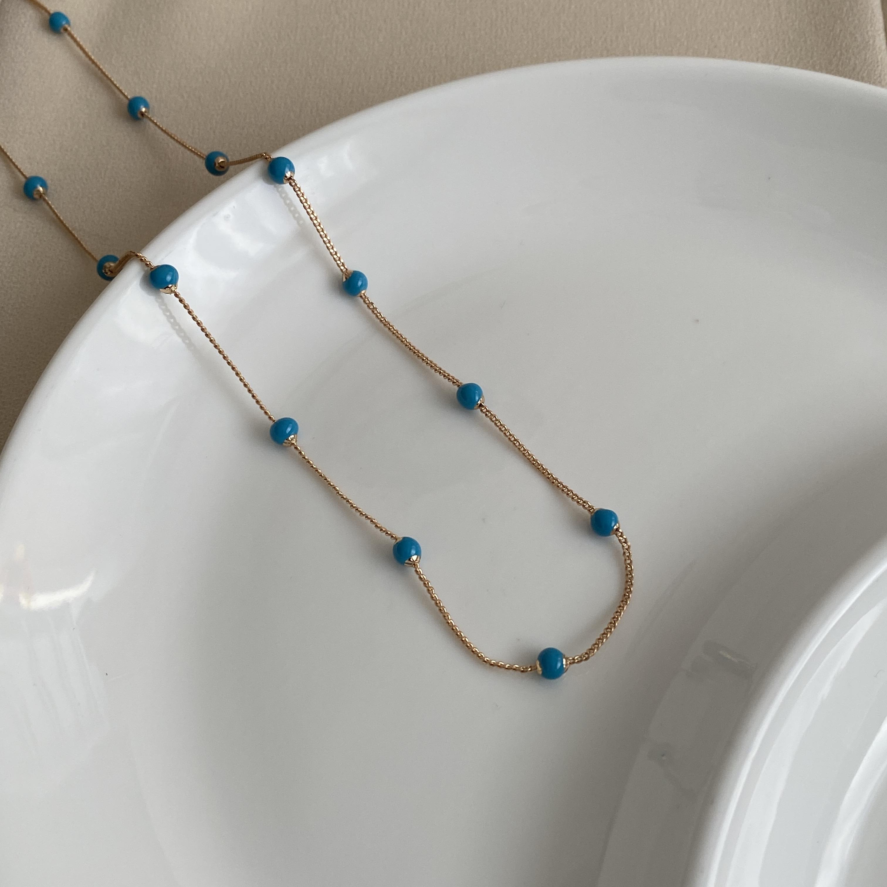 Xuping Yuvarlak Boncuklu Mavi Kolye