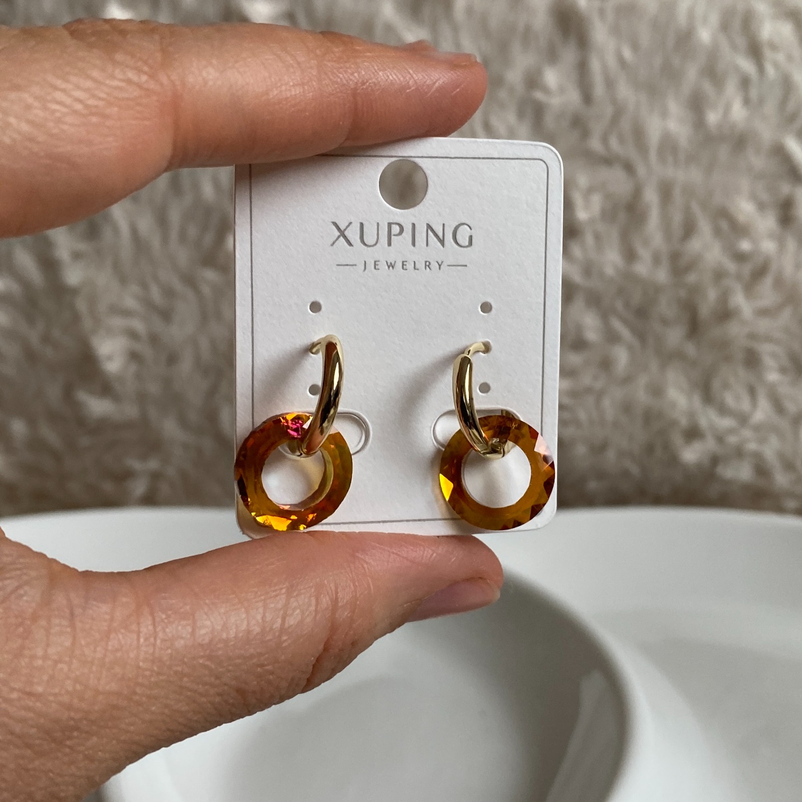 Xuping Gold Rengi Şeffaf  Turuncu Halka Küpe