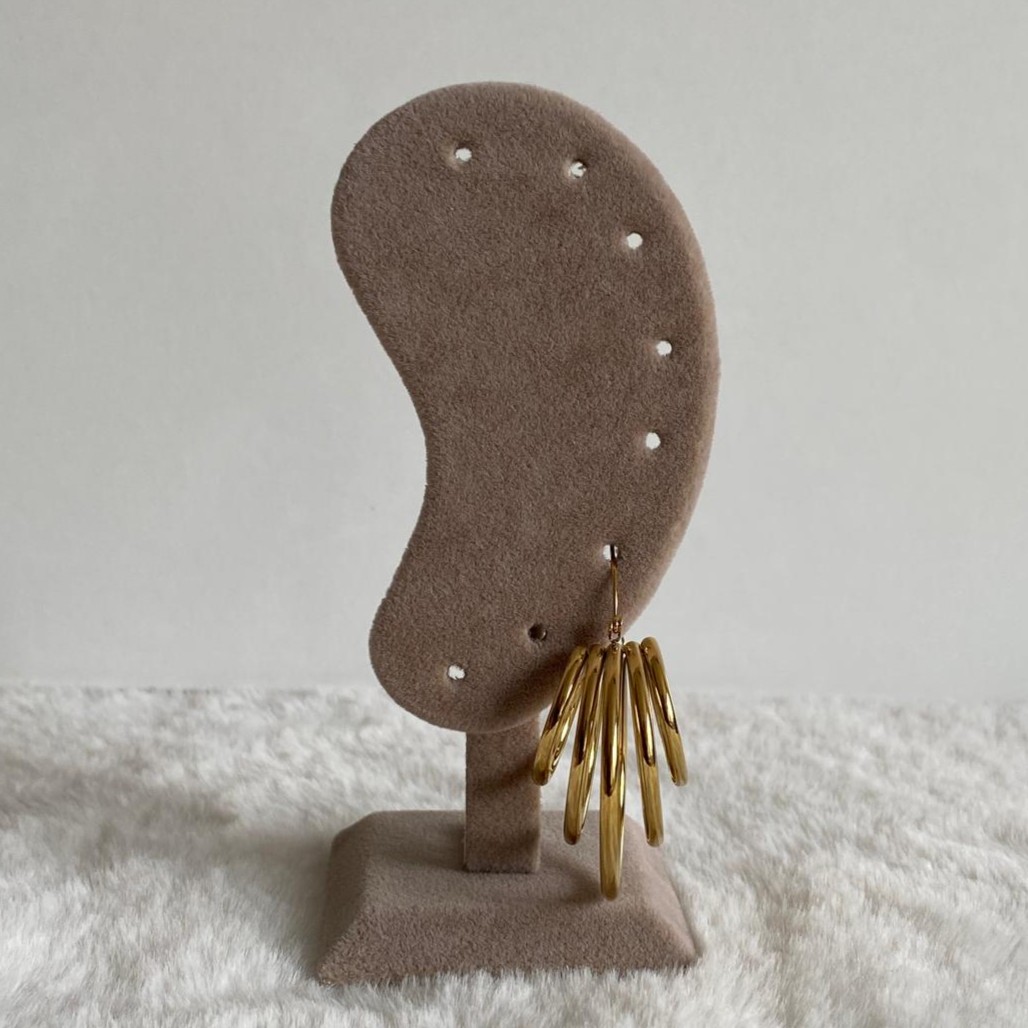 Çelik Gold Rengi Beşli Halka Küpe