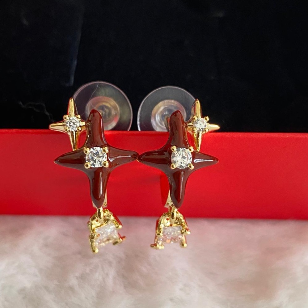 FJ Bordo Baget Taşlı Küpe