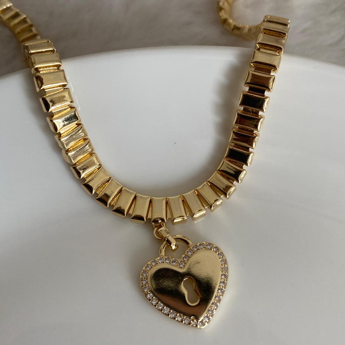 Fully X Gold Rengi Zirkon Taşlı Kalp Kolye