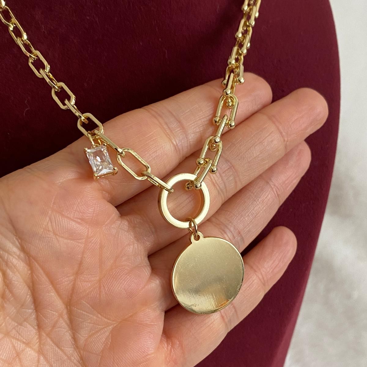 Fully X Gold Rengi Yuvarlak Uçlu Kolye