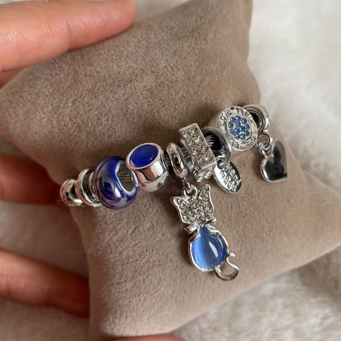 Çelik Mavi Kedi Pandora Bileklik