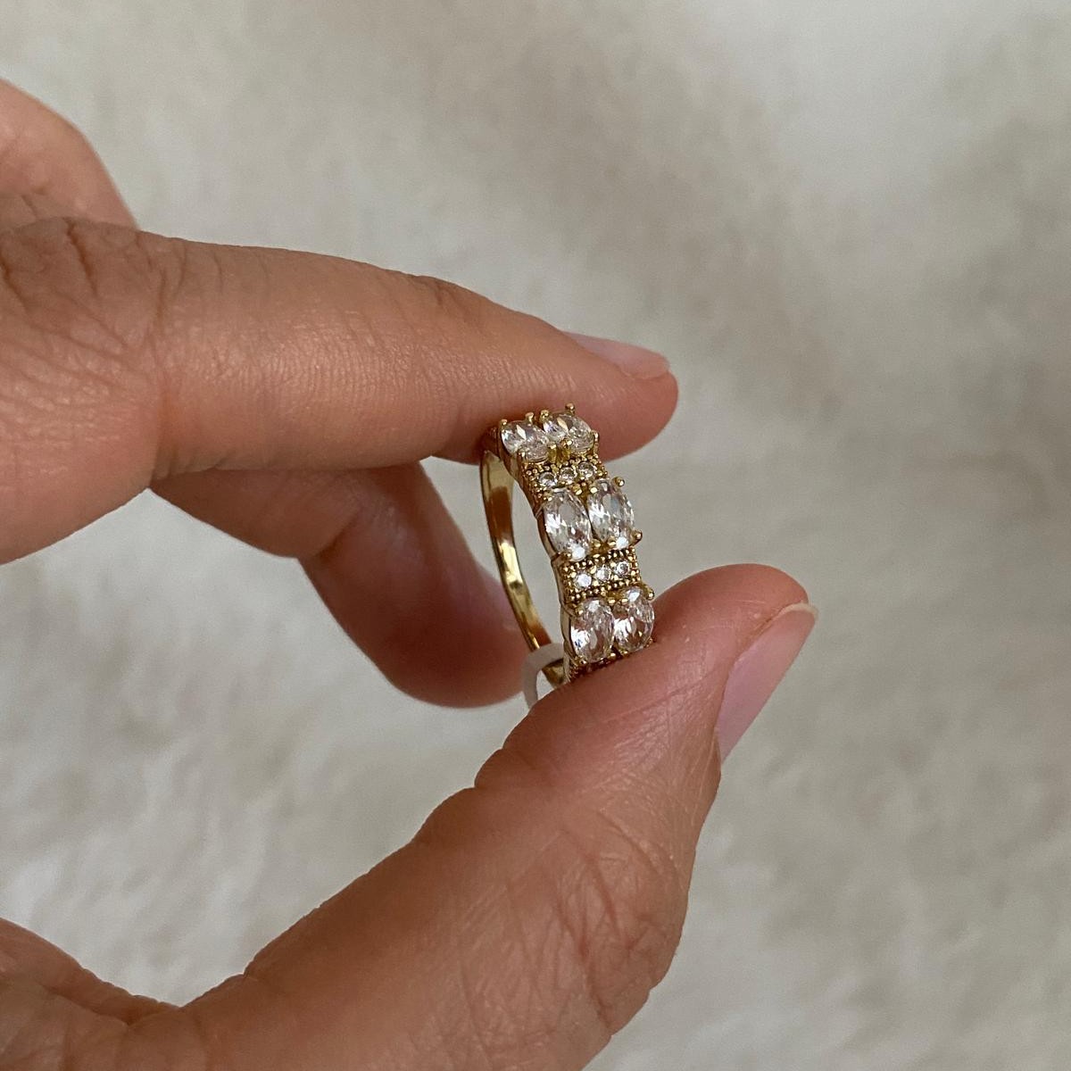 Xuping Gold Rengi Çift Sıralı Dikdörtgen Taşlı Yüzük