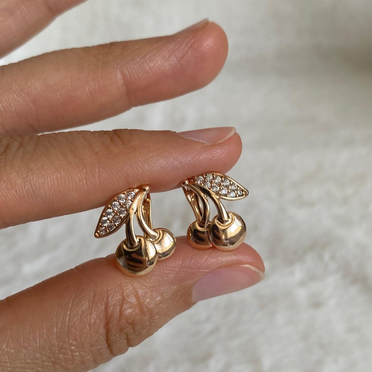 Xuping Rose Rengi Taşlı Kiraz Küpe