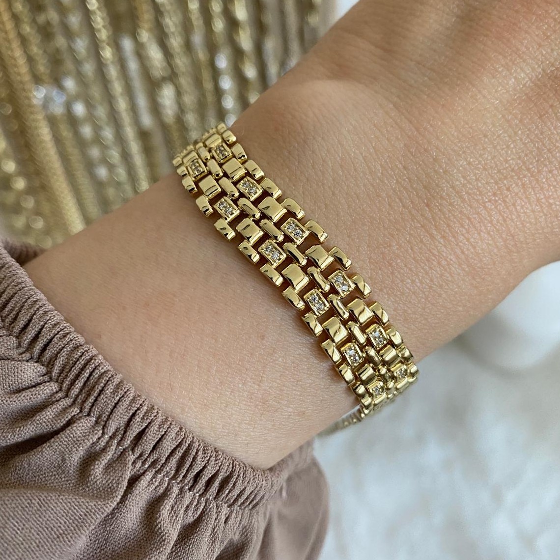 Xuping Gold Rengi Zirkon Taşlı Kordon Bileklik