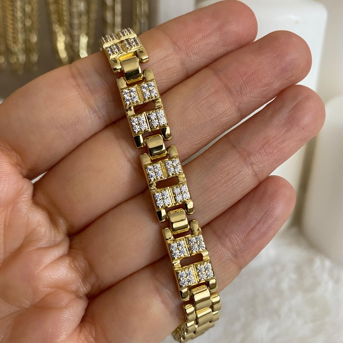 Xuping Gold Rengi Zirkon Taşlı Rolex Kordon Bileklik