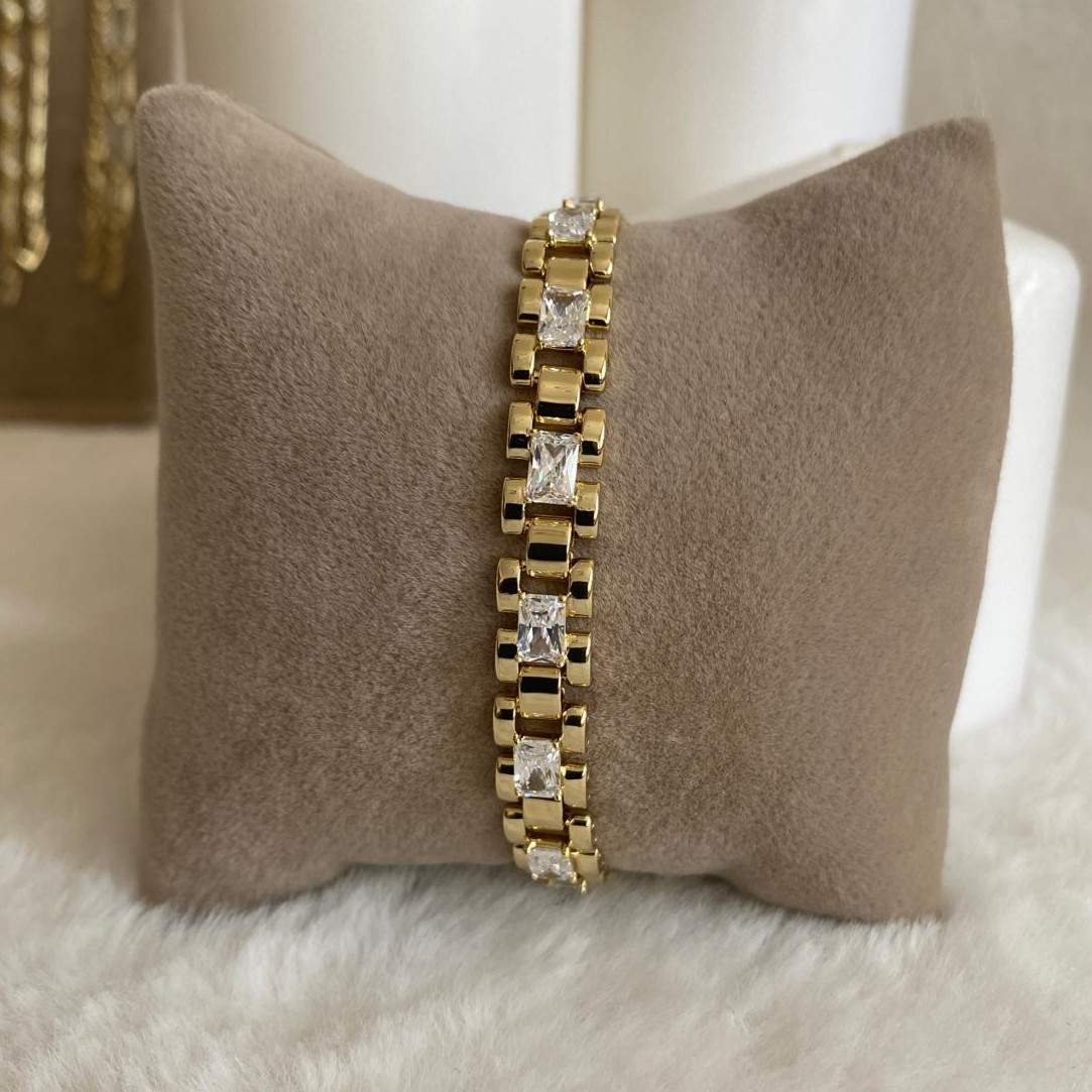 Xuping Gold Rengi Dikdörtgen Bagetli Kordon Bileklik