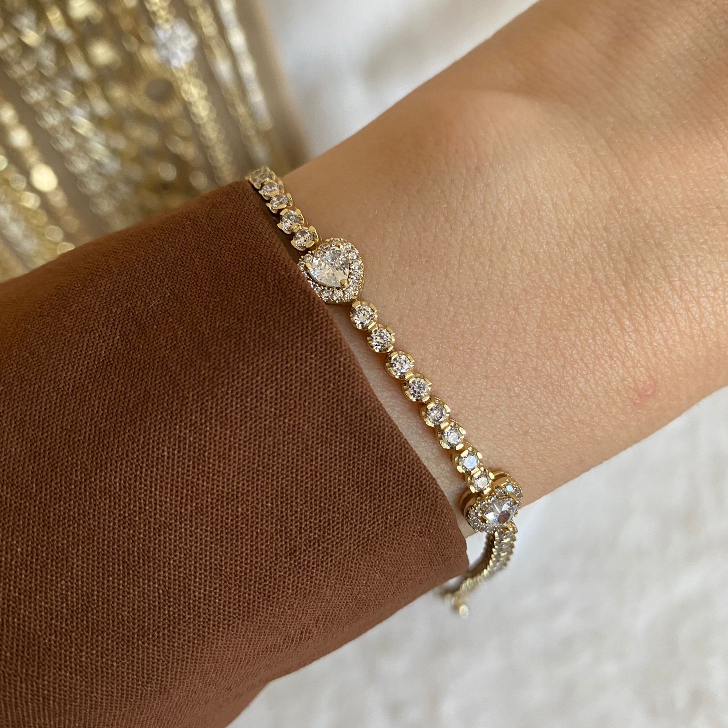 Xuping Gold Rengi Taşlı  Üç Kalp Bileklik