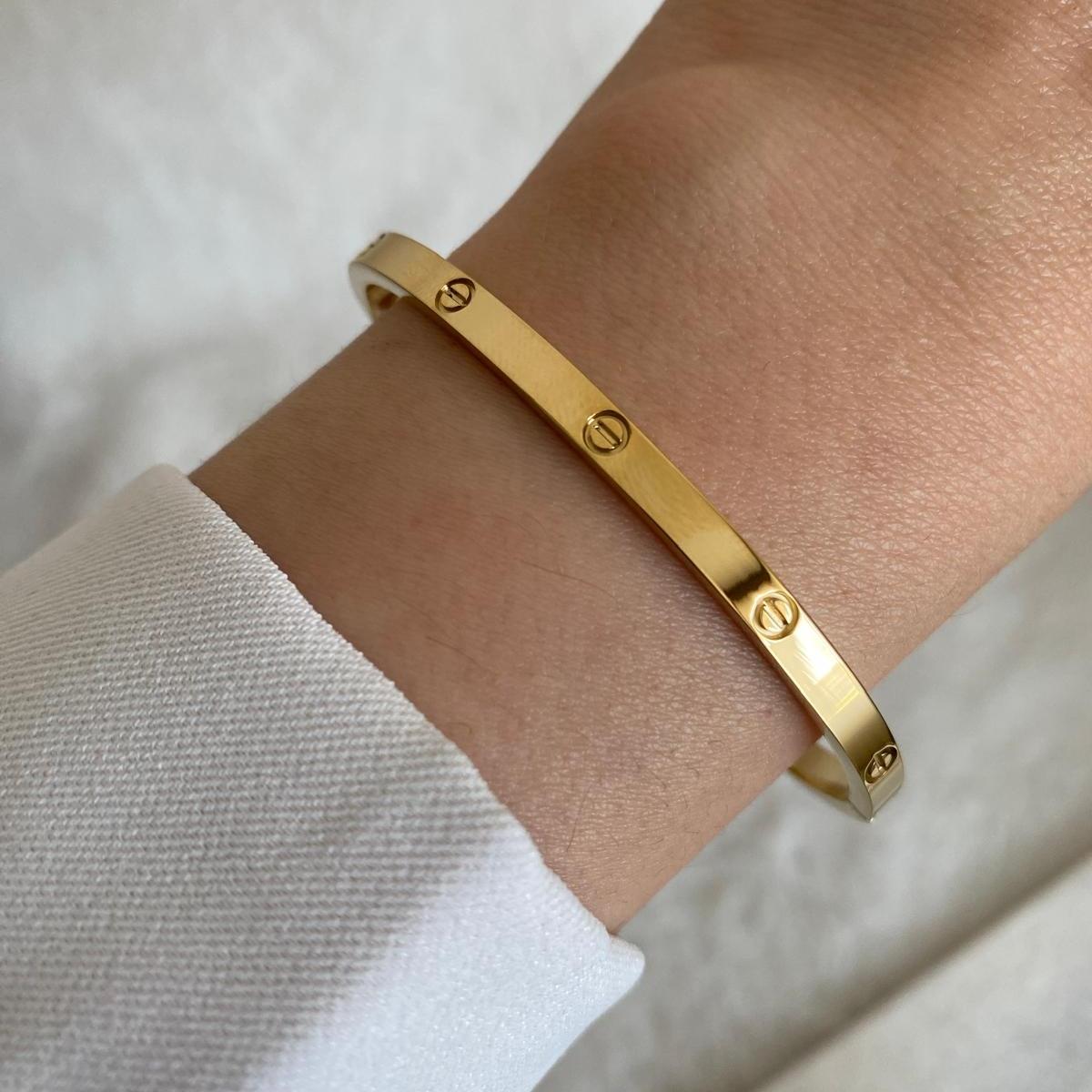 Çelik Gold Rengi Taşsız İnce Cartier Kelepçe 60 mm